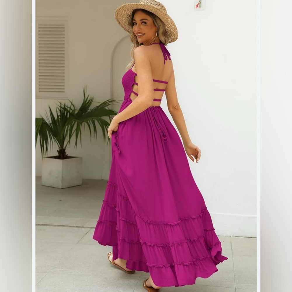 Chic Fuchsia Backless Maxi Dress